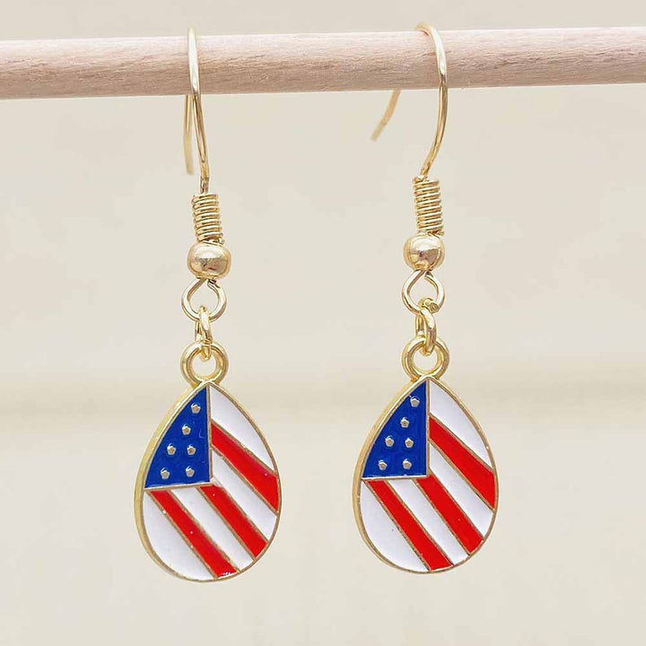 Women's Independence Day patriotic enamel flag dangle earrings with hypoallergenic fishhook wires Kalsten