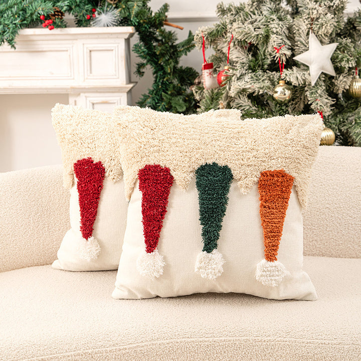 Holiday Tufted Chenille Square Throw Pillow with Raised Tree Motif and Hidden Zipper