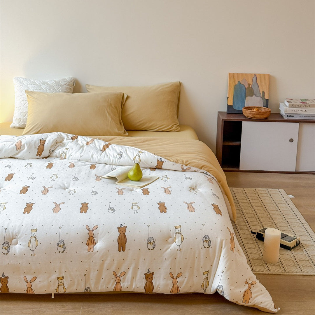 Padded futon mattress topper with cute cat pattern