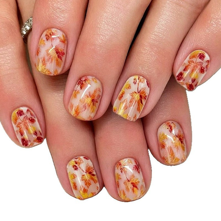 Autumn-Inspired Leaf Print Nail Art Kalsten