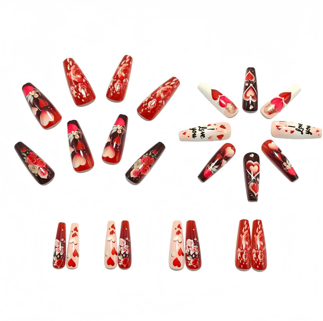 Artificial nails with loving heart and rose designs Kalsten