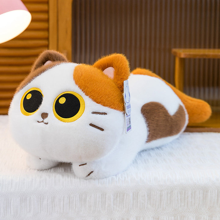 Plush Siamese Cat Long Bolster Body Pillow with Embroidered Eyes and Ultra-Soft Faux Fur Kalsten