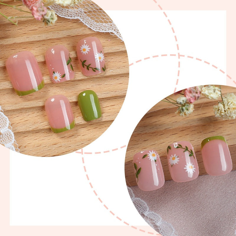 Artificial nail set with delicate flowers and green accents Kalsten