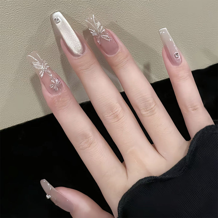 Artistic press-on nails with butterfly design Kalsten