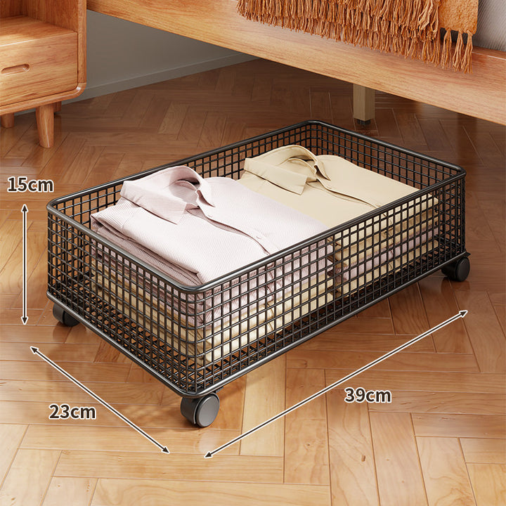 Underbed Low-Profile Metal Mesh Storage Drawer on Casters