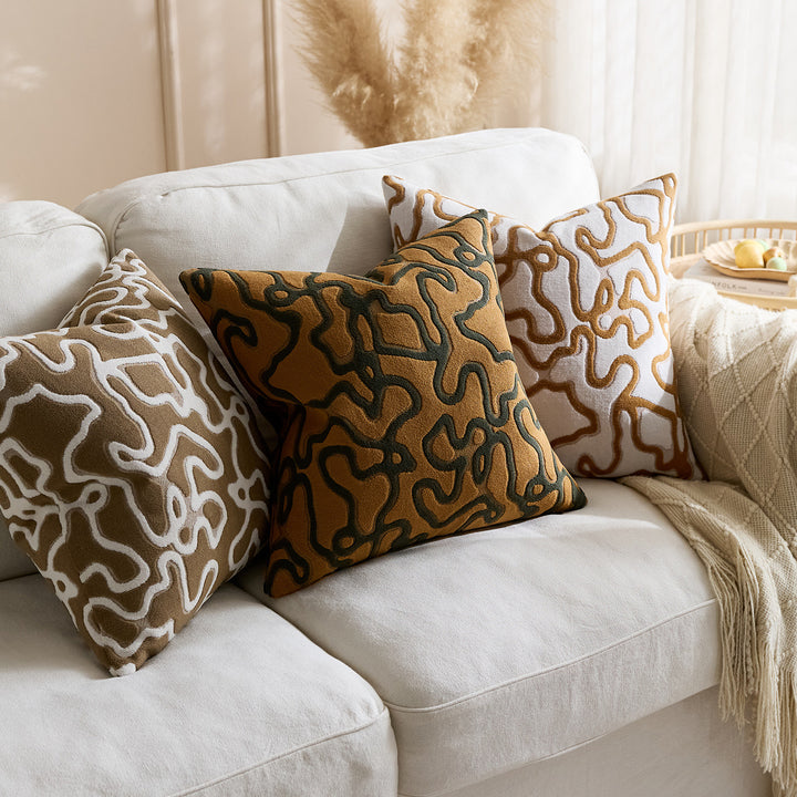 Tufted Chenille Abstract Maze Square Throw Pillow Cover