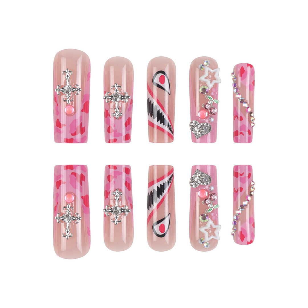 Trendy Stiletto Press-On Nail Set with Artistic Embellishments Kalsten