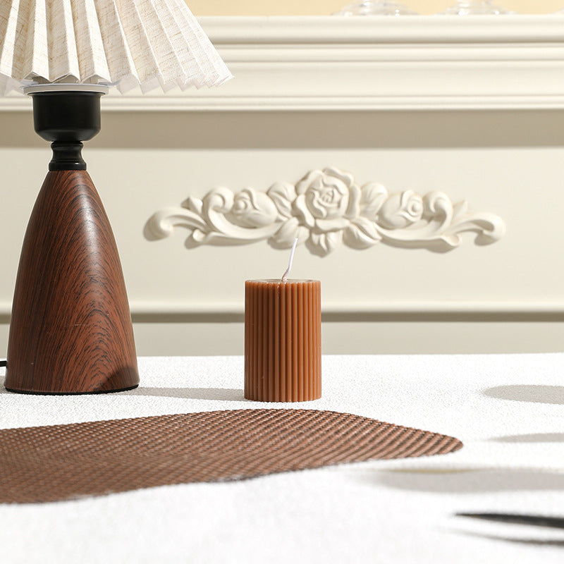 Ribbed Column Pillar Candle with Glass Pedestal Holder