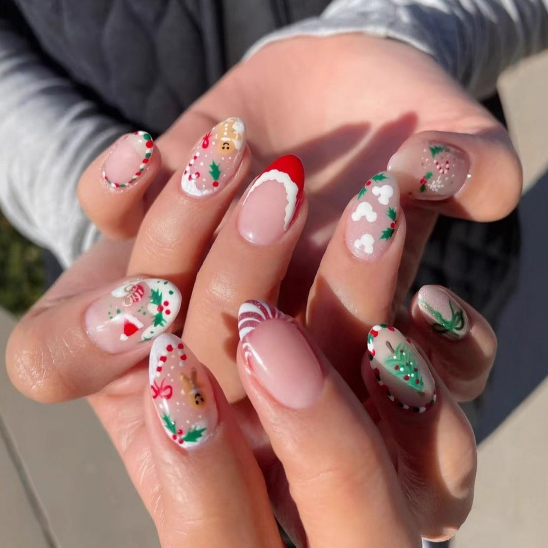 Artificial nail set with festive Christmas motifs and elegant designs Kalsten