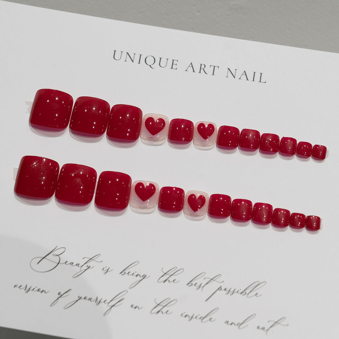 Stylish Heart-Embellished Pedicure Nail Art