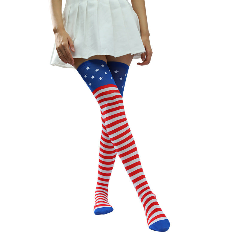 Women's thigh-high stockings with star pattern, elastic silicone top and seamless toe Kalsten