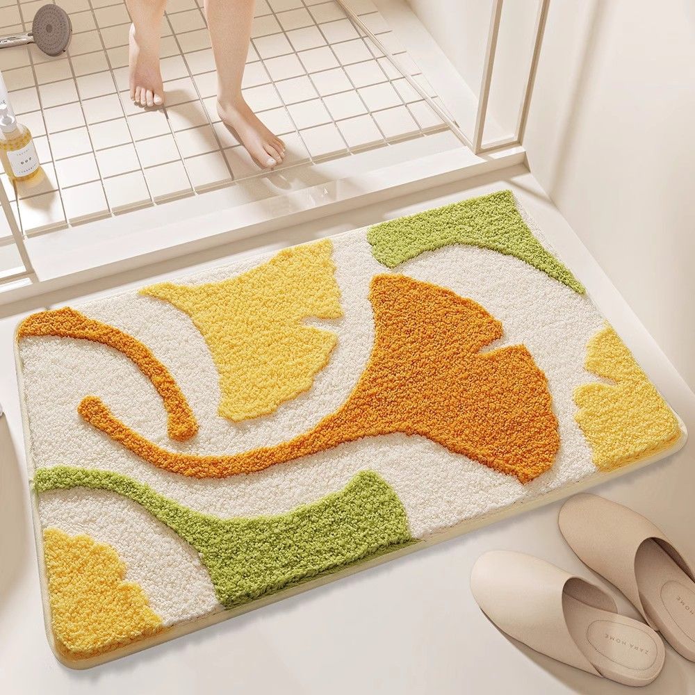 Autumn Leaf-Themed Plush Bath Mat for Bathroom