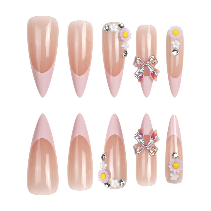 Elegant Stiletto Press-On Nails with Floral and Gem Accents Kalsten