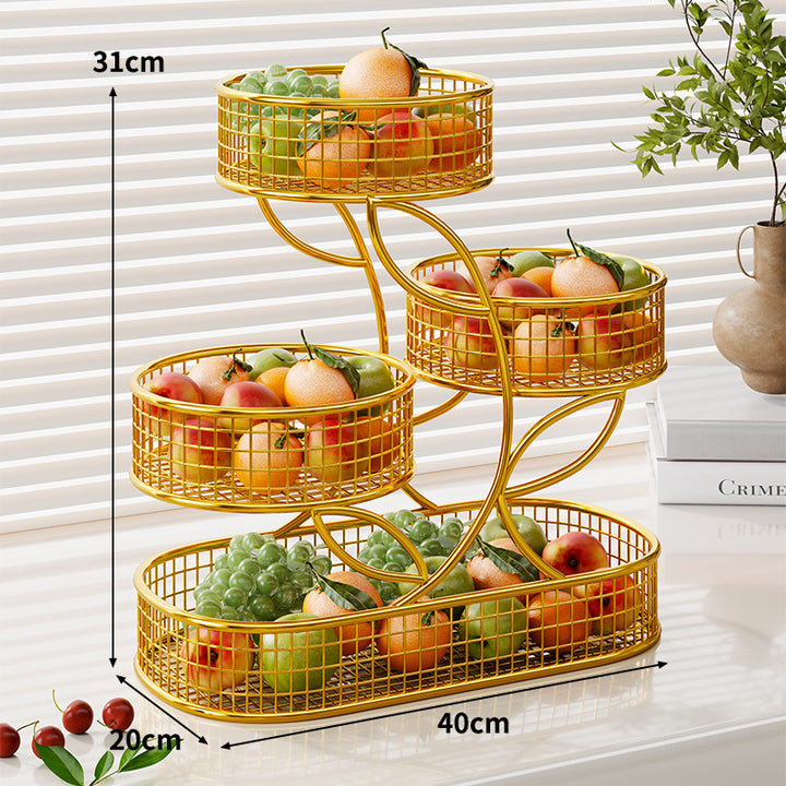 Tiered Wire Mesh Countertop Fruit and Snack Organizer with Tissue Holder