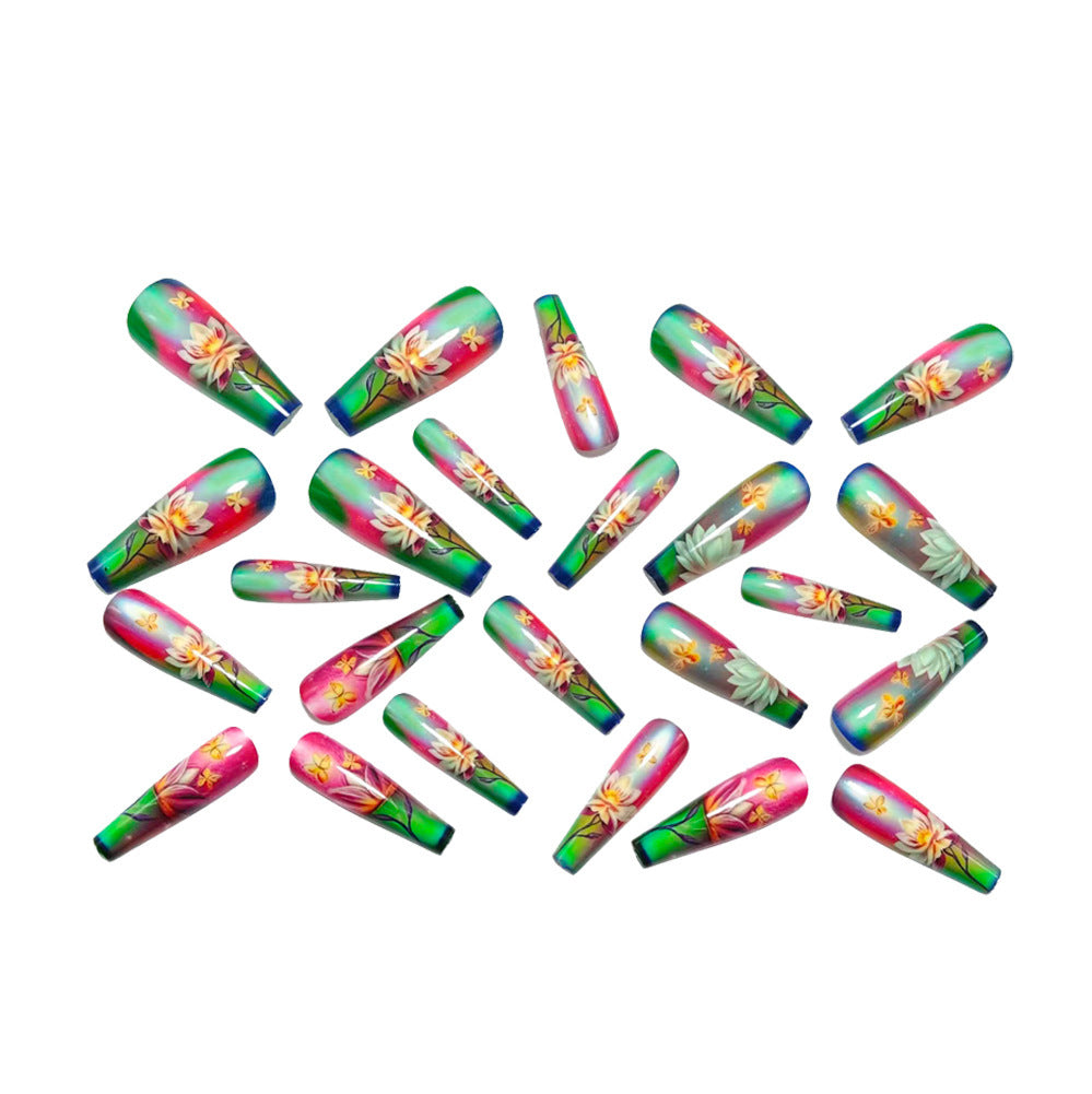Artificial nails with elegant floral pattern and high-gloss finish Kalsten