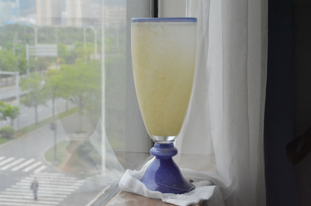 Handblown Fluted Pedestal Art Glass Trumpet Vase Kalsten