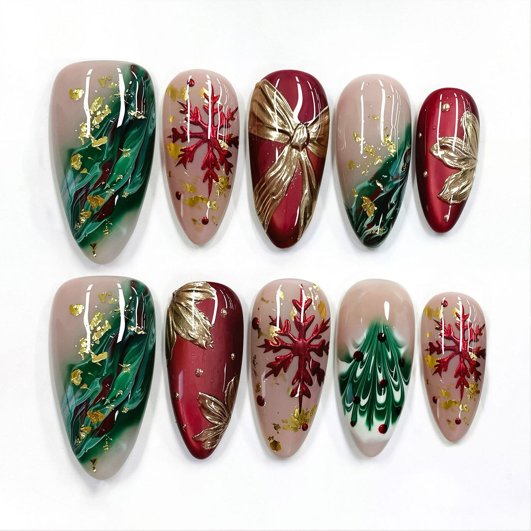 Festive Winter-Themed Press-On Nail Art Set Kalsten 1790636457