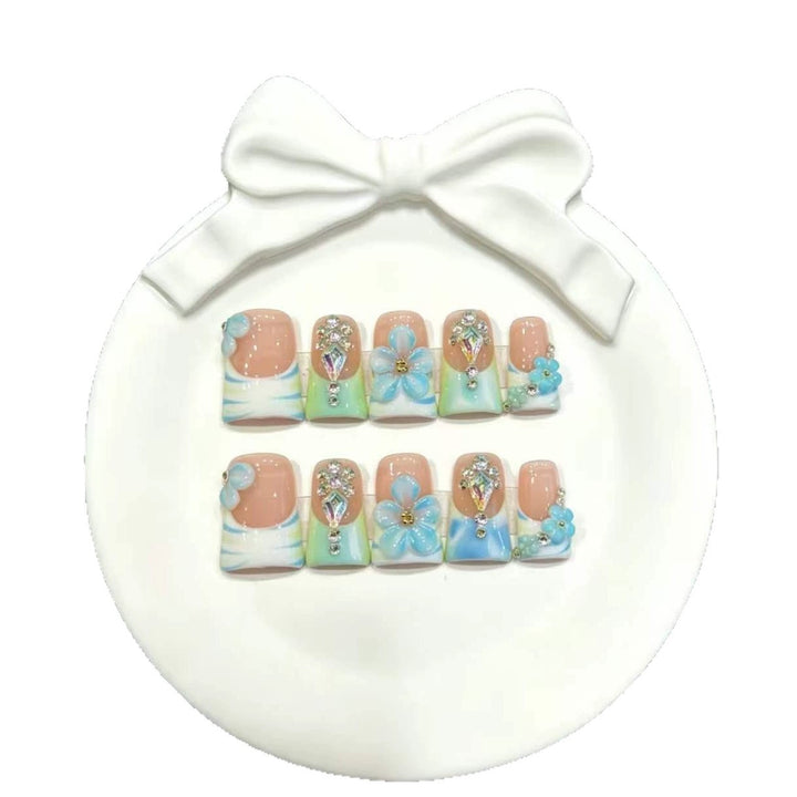 Artistic Floral Press-On Nail Art Set with 3D Embellishments
