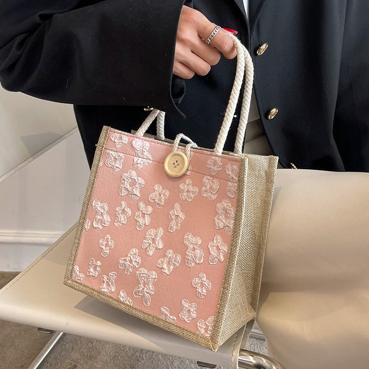 Floral Motif Cotton Tote Bag