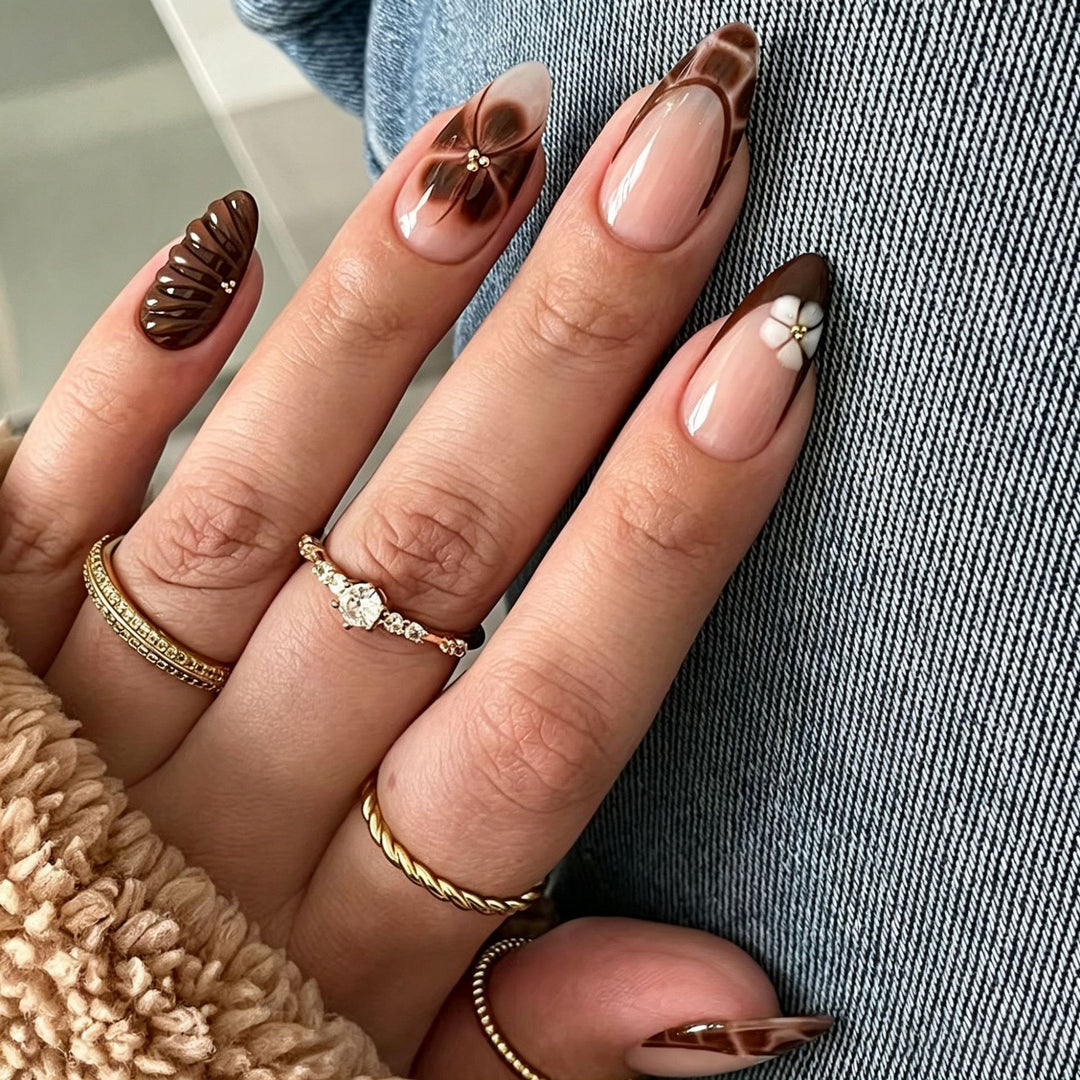 Artistic Chocolate-Inspired Stiletto Press-On Nail Art Kalsten