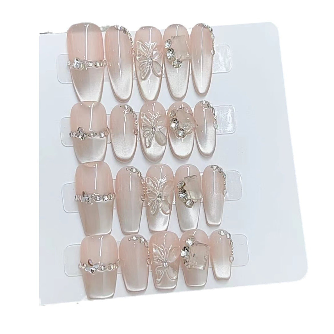 Elegant Butterfly and Rhinestone Press-On Nail Set Kalsten