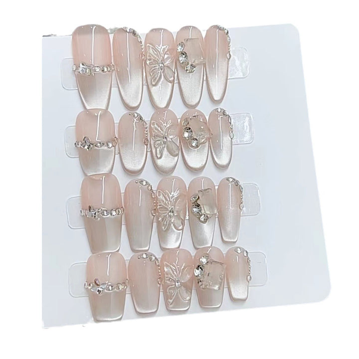 Elegant Butterfly and Rhinestone Press-On Nail Set Kalsten