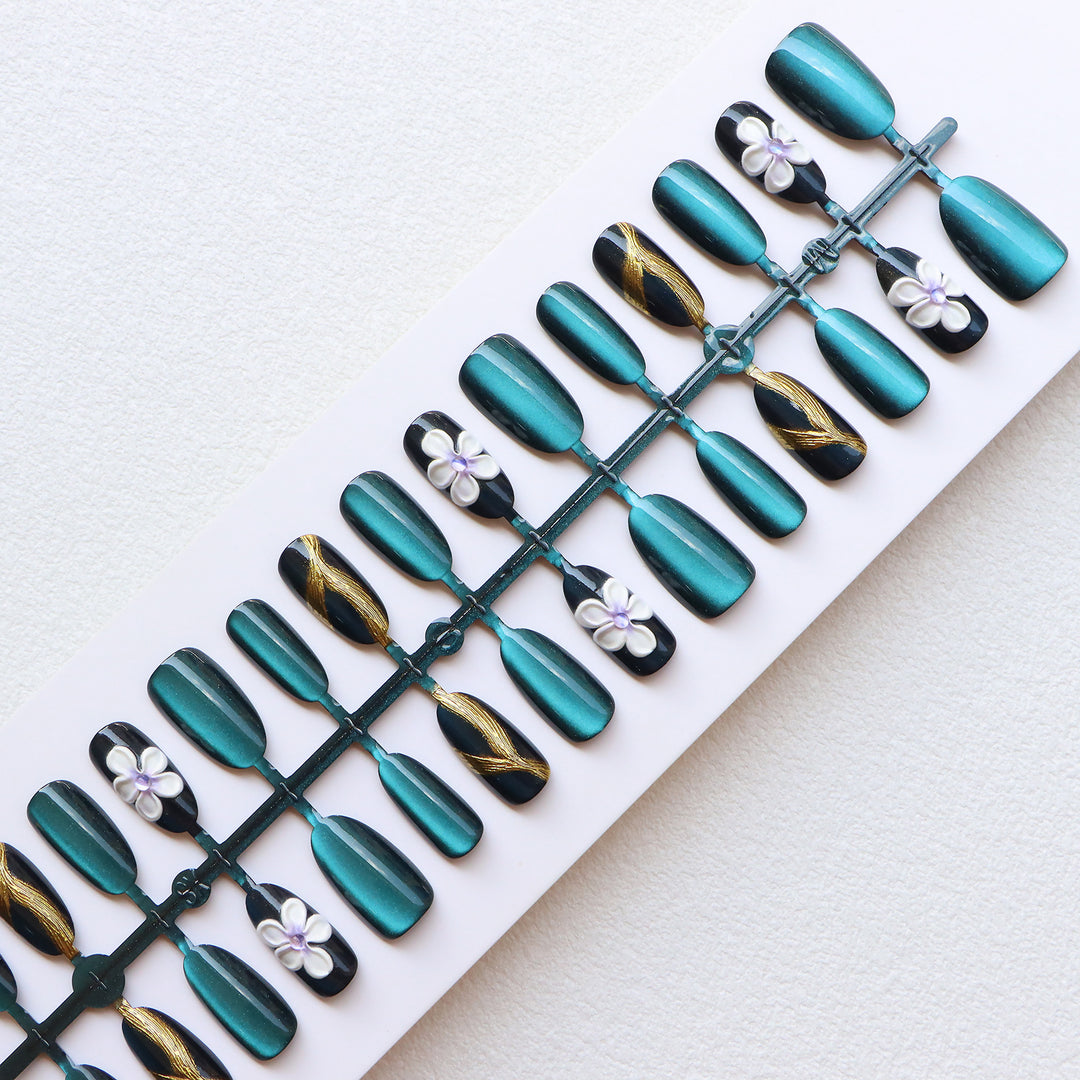 Elegant Press-On Nail Set with Floral Embellishments Kalsten