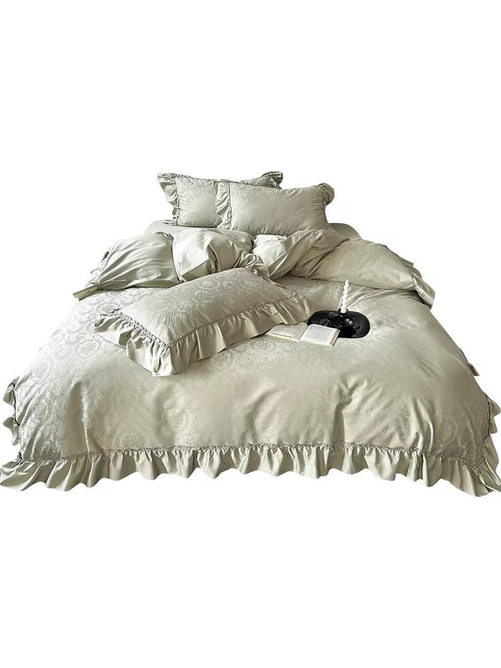 Elegant Satin-Jacquard bed linen set with fine ruffle and luxurious surface