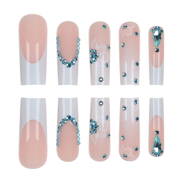 Floral-Designed Press-On Nail Set with Decorative Gem Accents Kalsten