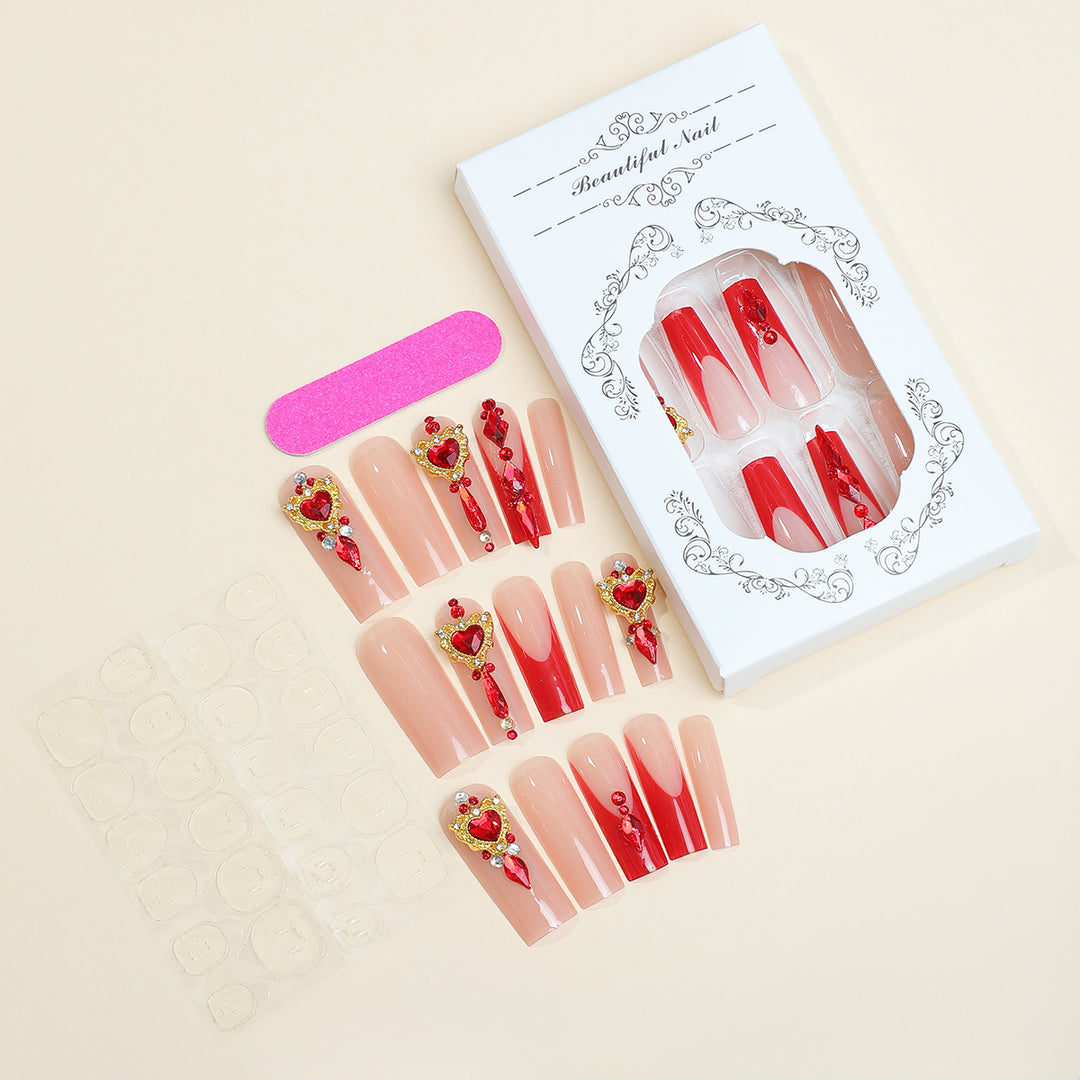 Decorative Nail Art Press-On Kit with Heart and Gem Embellishments kalsten