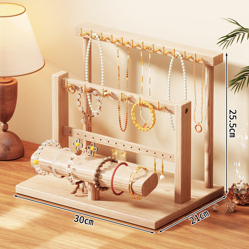 Multi Level Wooden Jewelry Display and Organizer Stand with Felt Lined Tray