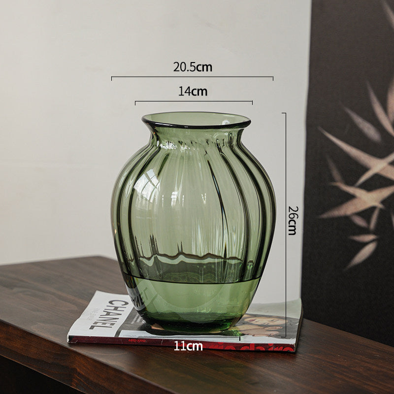 Handblown Ribbed Smoky Glass Bulb Vase with Narrow Neck Kalsten