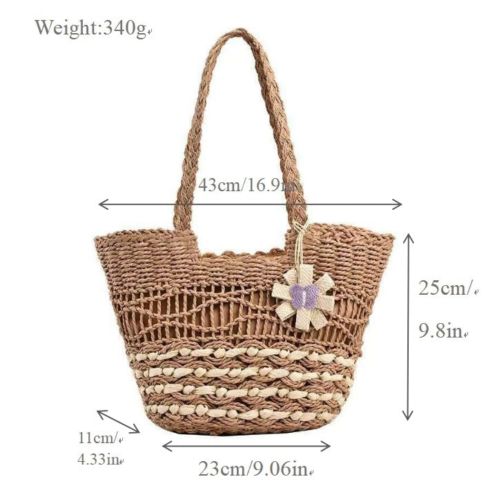 Handwoven straw bag with unique flower detail Kalsten