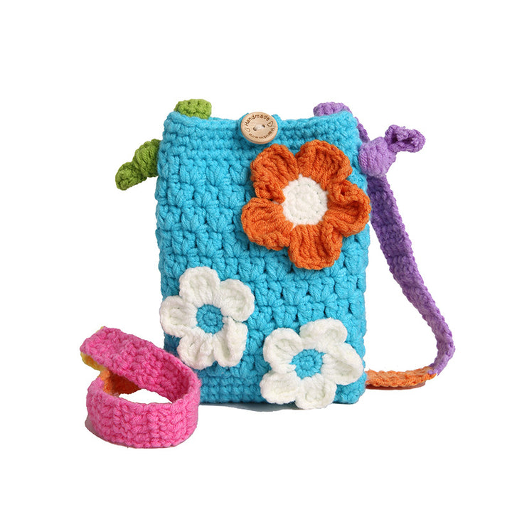 Crocheted Floral Mini Crossbody Bag