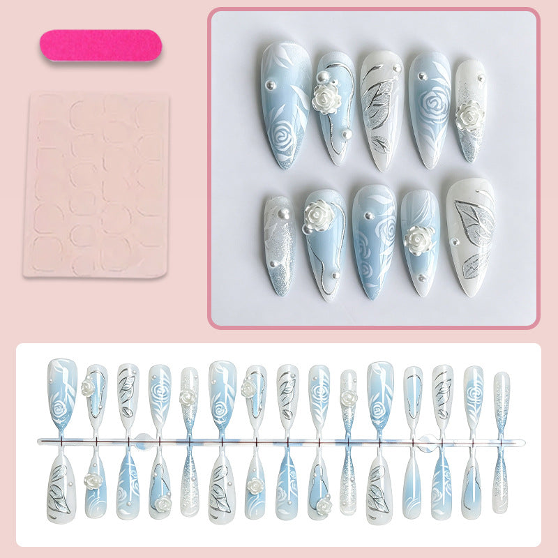 Artificial nail set with elegant floral motifs and glitter effects Kalsten
