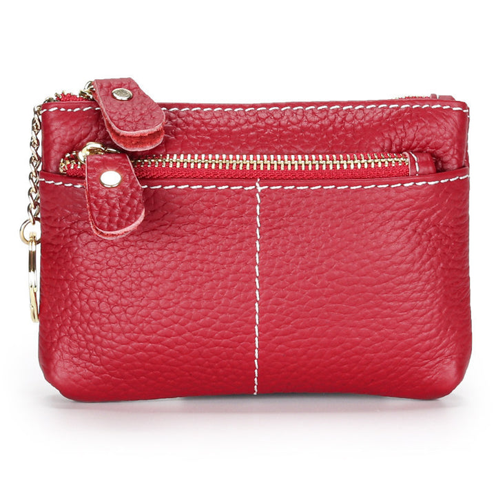 Premium Double Zip Leather Coin Pouch