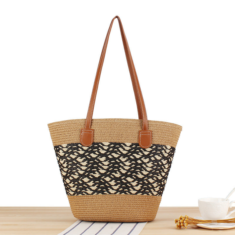 Elegant Straw Bag with Attractive Leather Handles Kalsten