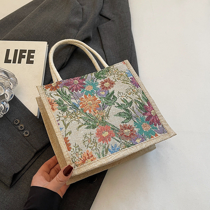 Decorative Floral Print Tote Bag