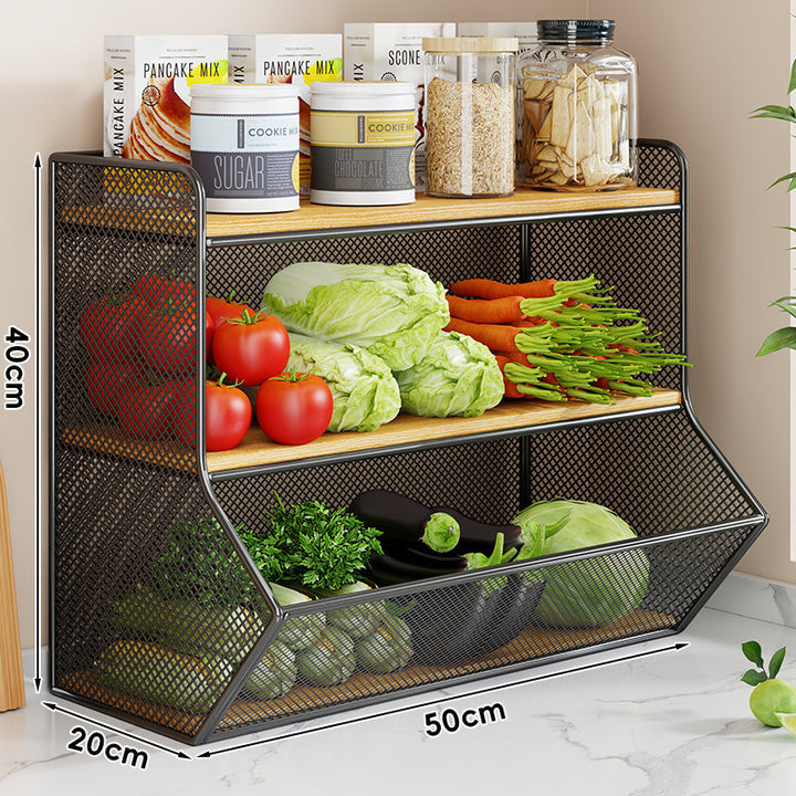 Triple-Tier Metal Mesh Countertop Produce and Pantry Organizer