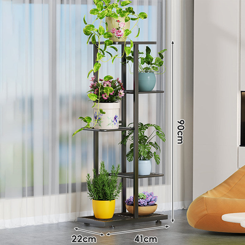 Indoor Multi-Tier Vertical Plant Stand with Slatted Base and Tiered Shelves