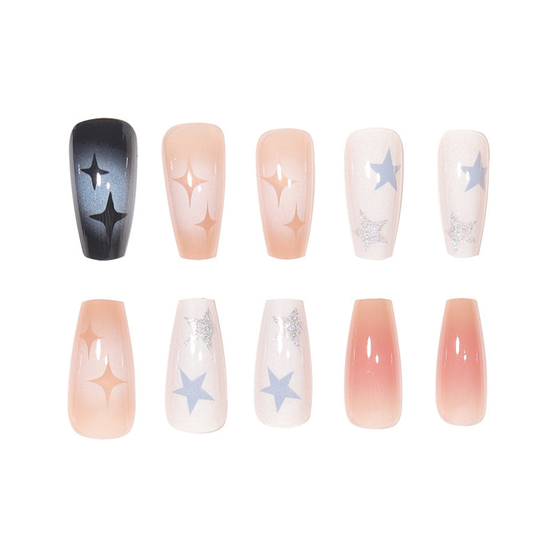 Artistic Press-On Nail Set with Star and Glitter Accents Kalsten