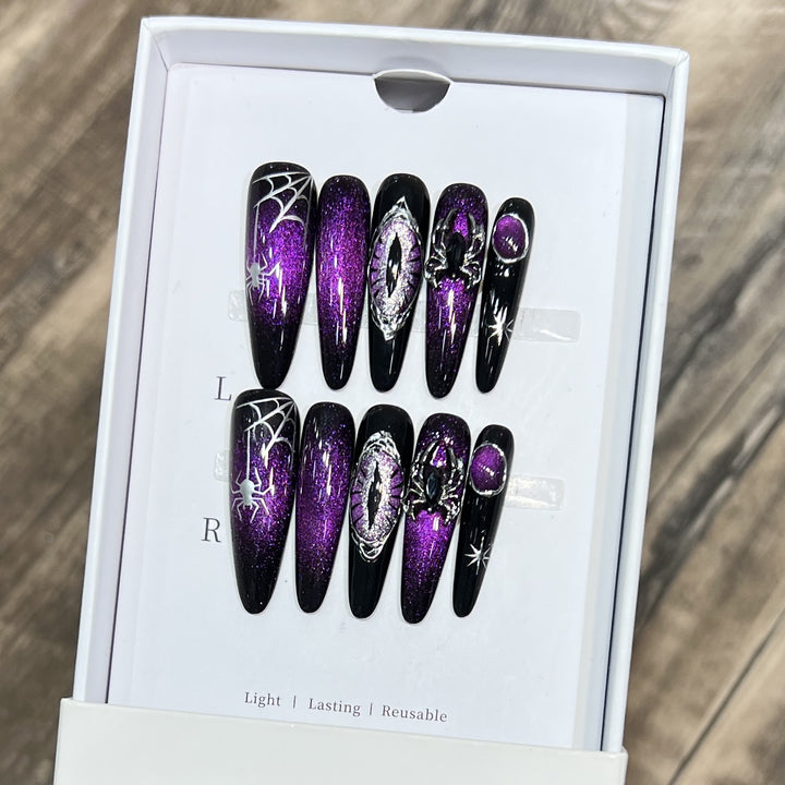 Glamorous Stiletto Press-On Nail Art Set with Celestial Design Kalsten