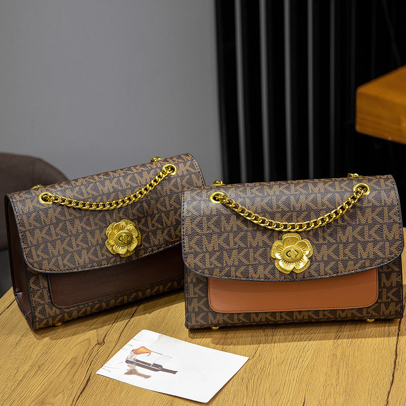 Elegant Faux Leather Chain-Trimmed Crossbody Bag