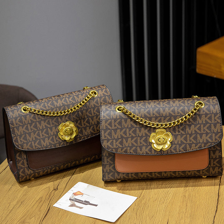 Elegant Faux Leather Chain-Trimmed Crossbody Bag
