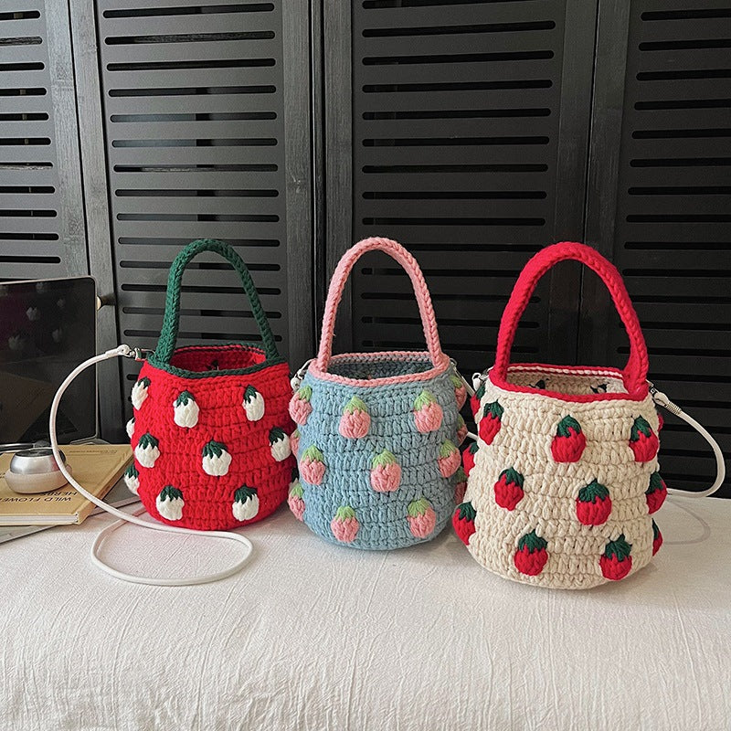 Cute Crochet Strawberry-Themed Mini Bucket Bag