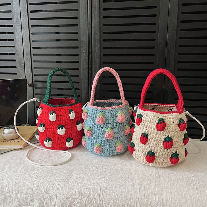 Cute Crochet Strawberry-Themed Mini Bucket Bag