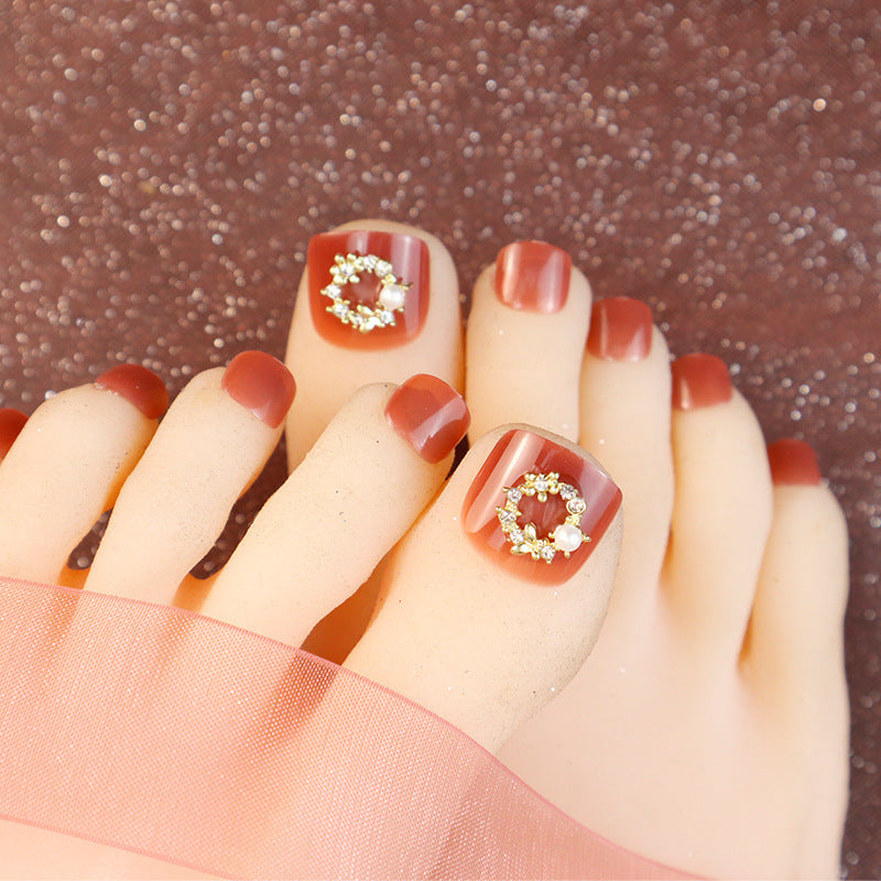 Decorative Press-On Toenail Set with Floral Accents