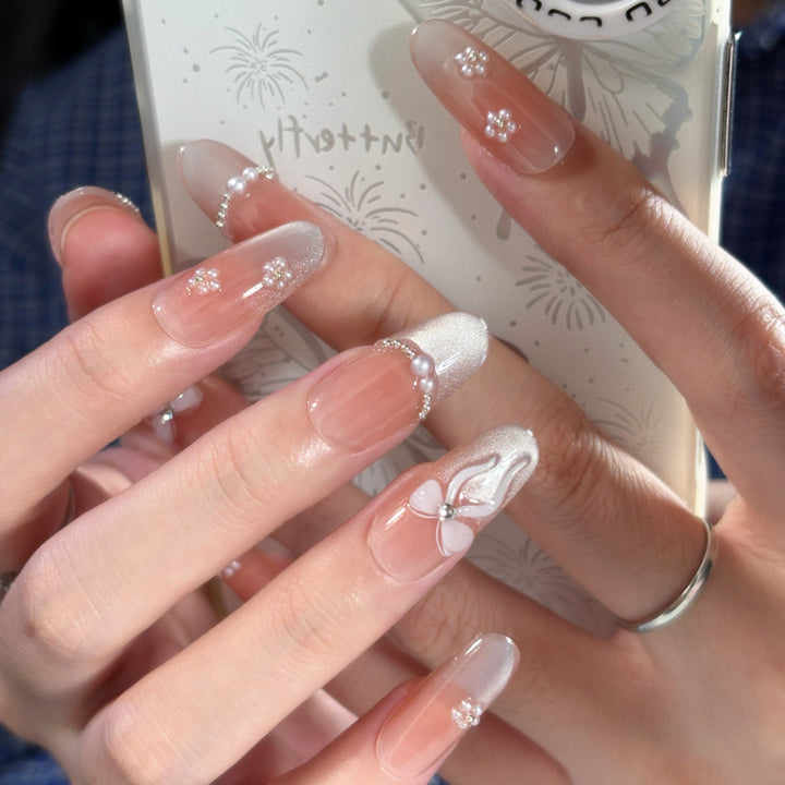 Artistic Almond-Shaped Press-On Nails with Floral Design Kalsten