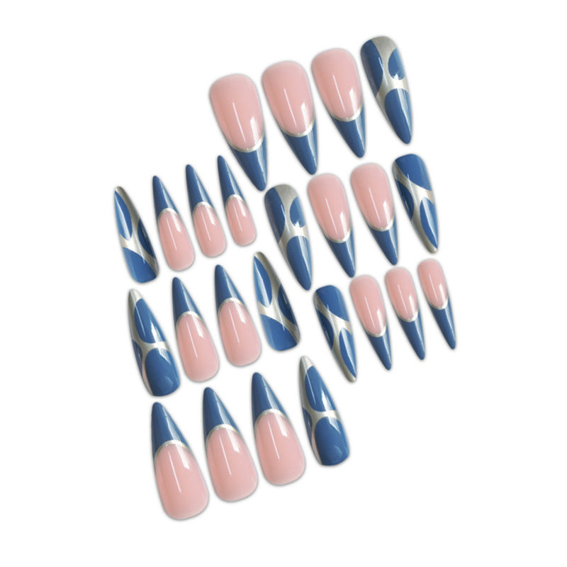 Artistic Stiletto Press-On Nail Design with Metallic Trim Kalsten