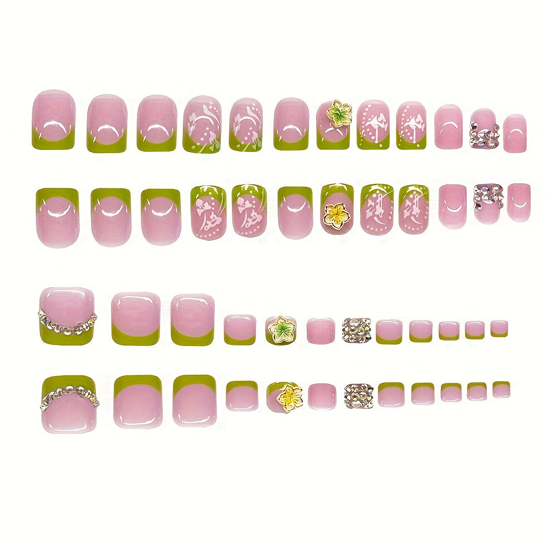 Artistic Floral Press-On Nail Set Kalsten